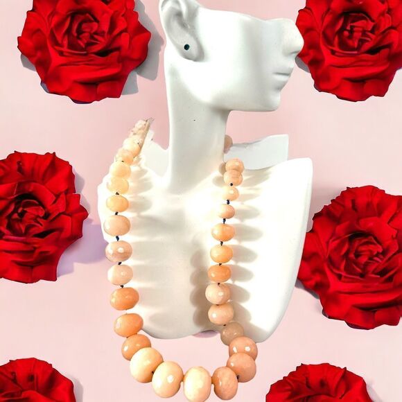 Faceted large natural rose quartz rondel necklace 17” with extension to 21” - Picture 2 of 9